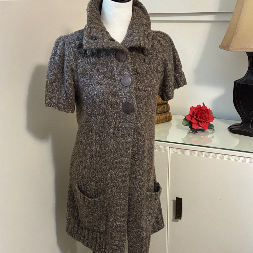 Kensie Brown Short Sleeve Cardigan Sweater